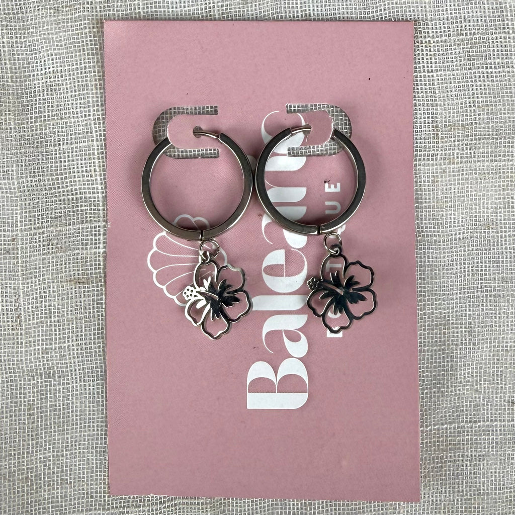 Hibiscus Silver Macro Huggie Earrings