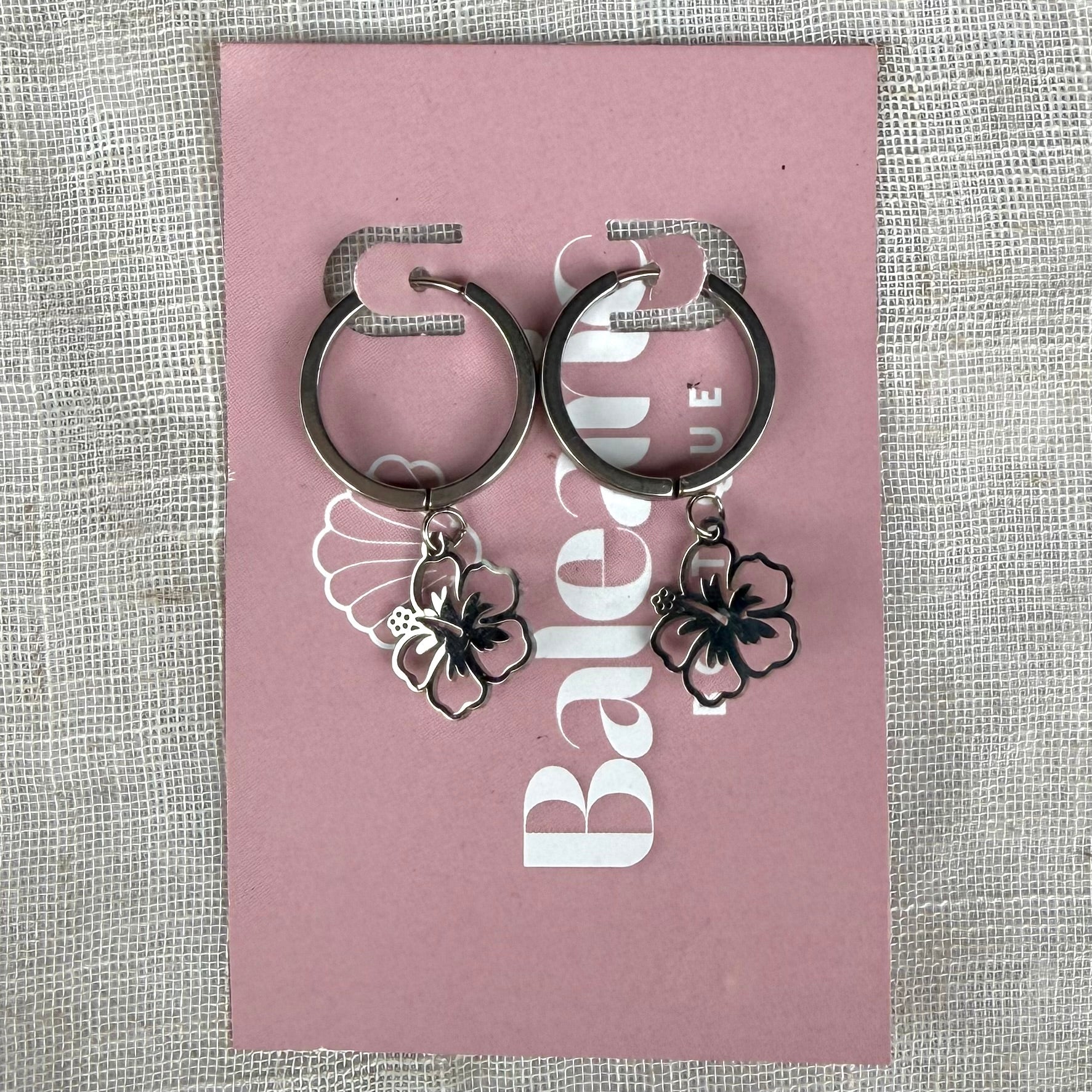 Hibiscus Silver Macro Huggie Earrings