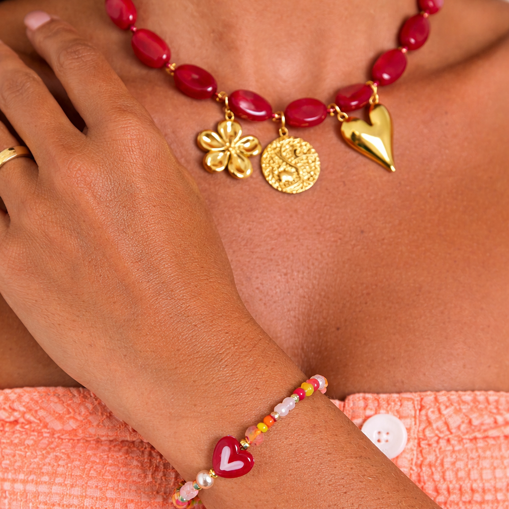 Red Chunky Charm Necklace