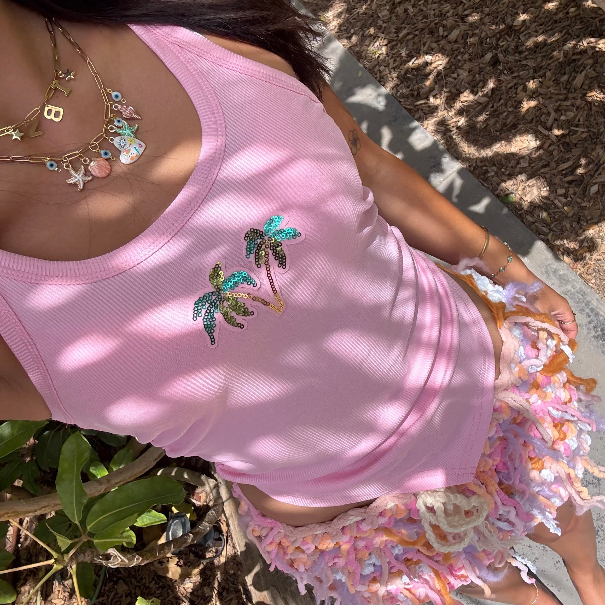 Pink Palm Bandana Tank Top