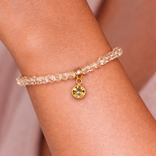 Bronze Beaded Bracelet with Gold Crystal Charm