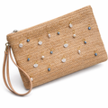 Evil Eye & Shell Charmed Woven Zip Clutch