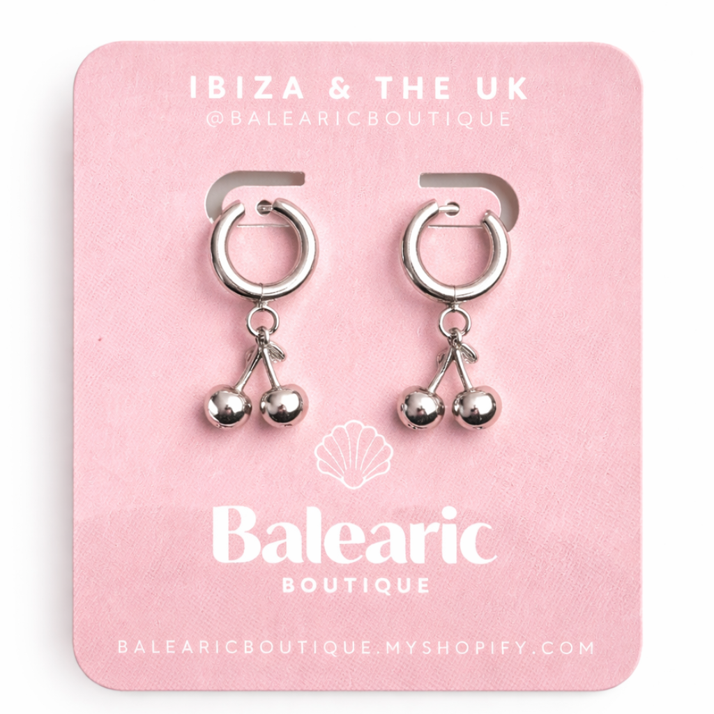 Silver Cherry Huggie Earrings