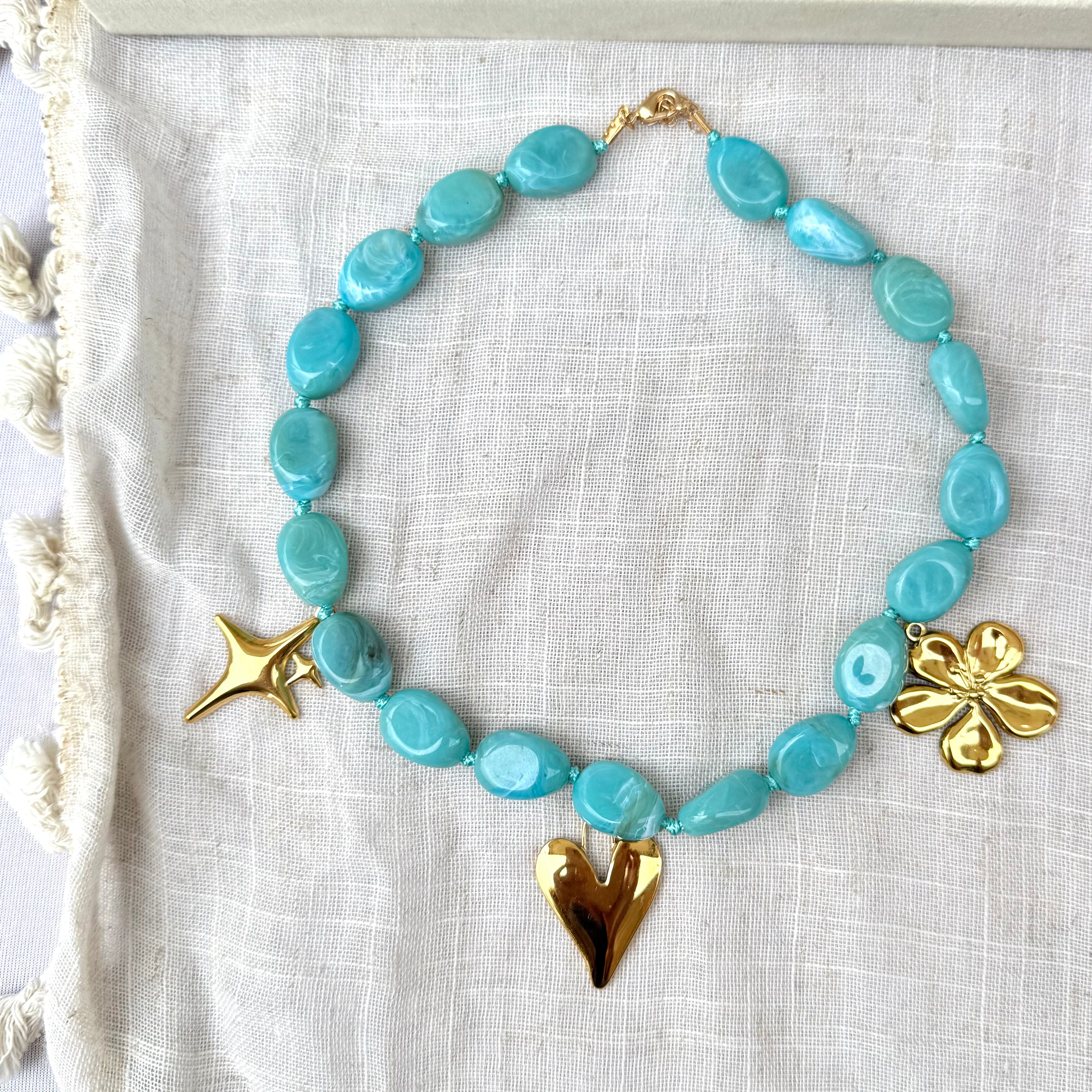 Blue Chunky Charm Necklace