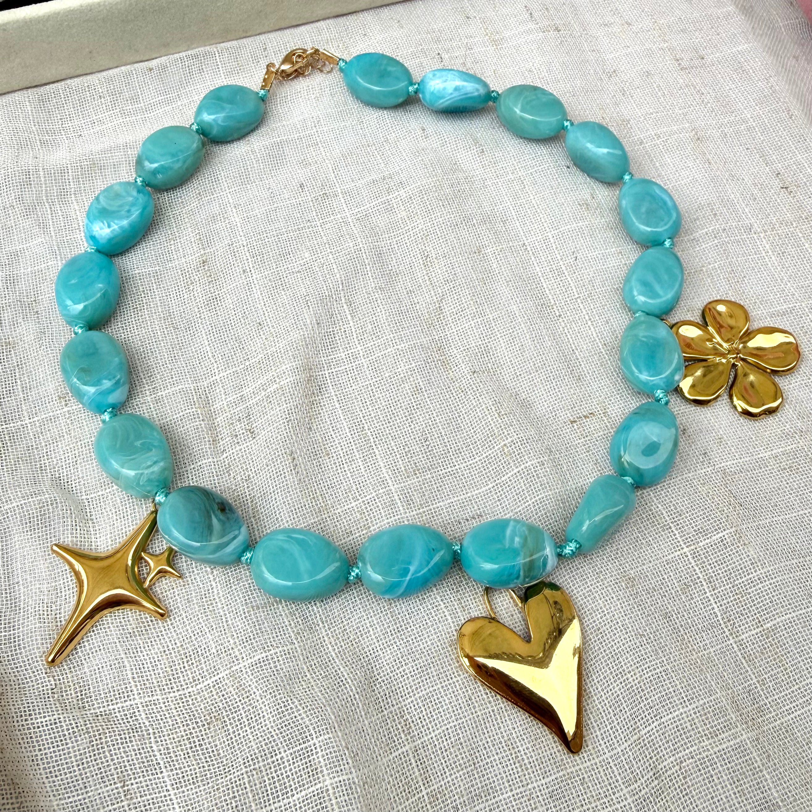 Blue Chunky Charm Necklace