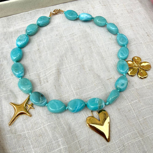 Blue Chunky Charm Necklace