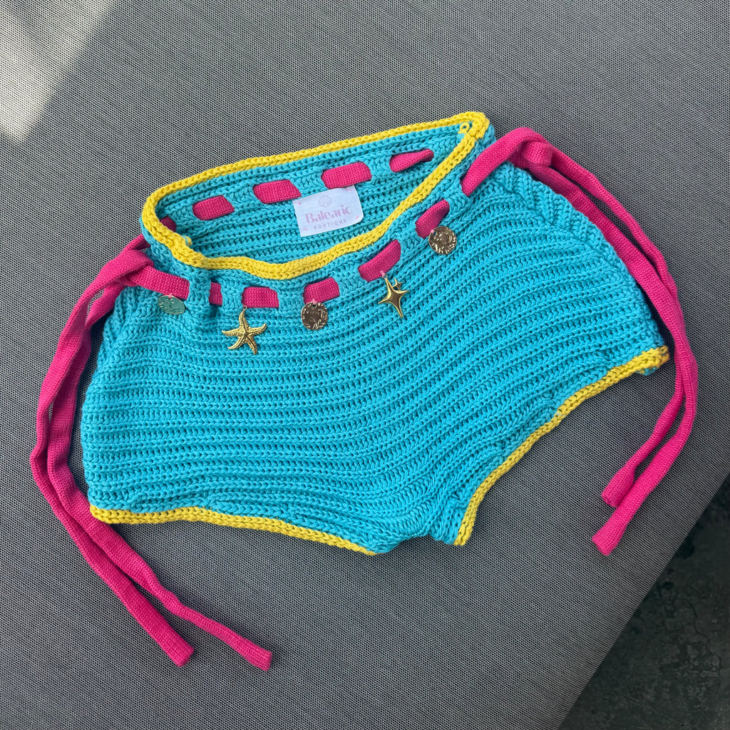 Teal Crochet Shorts
