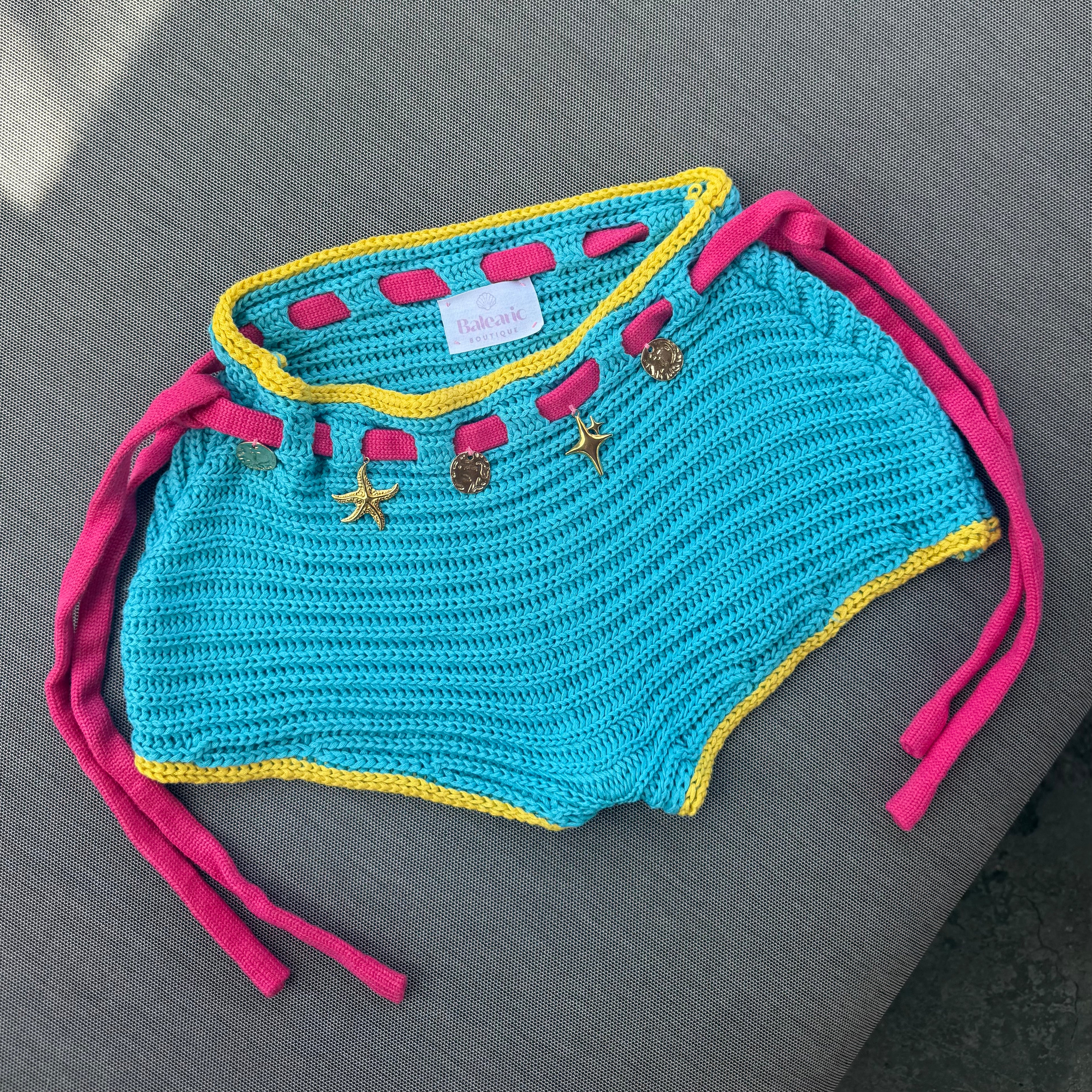 Teal Crochet Shorts