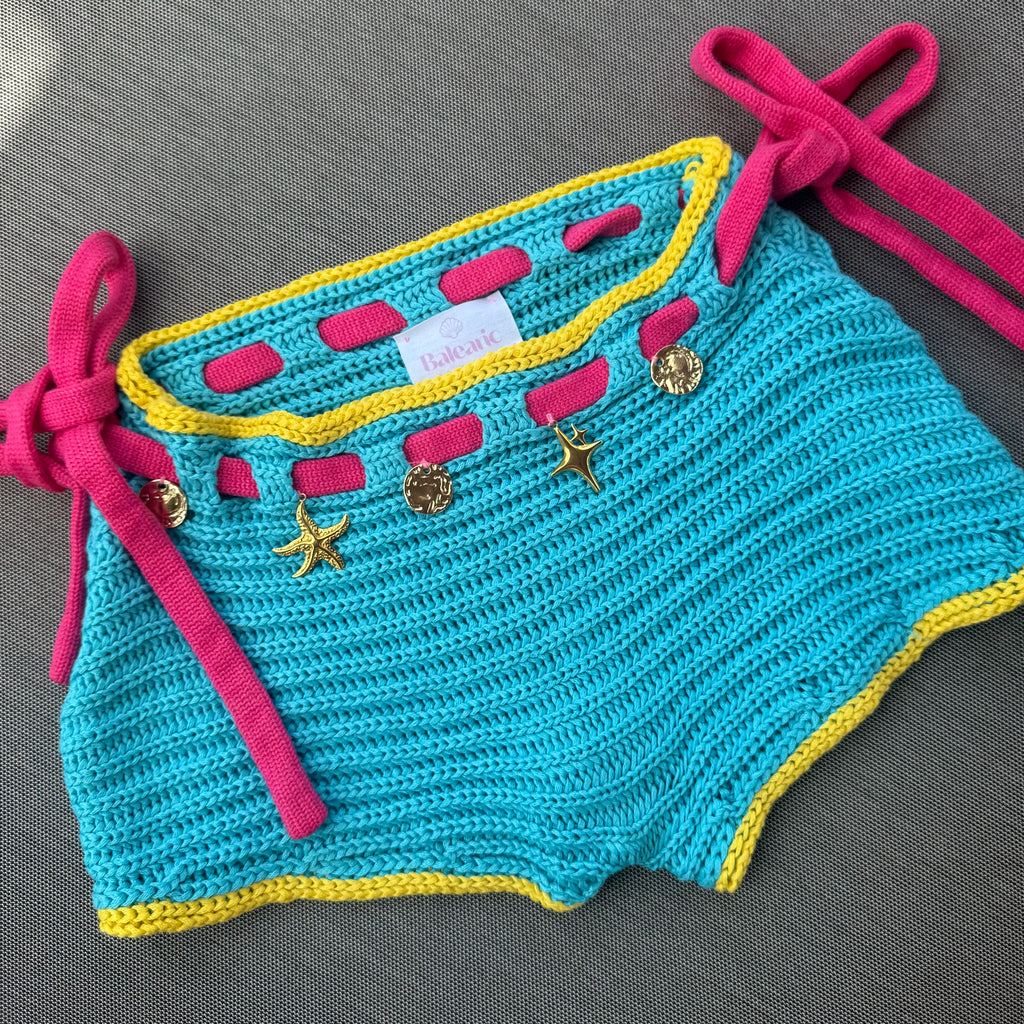 Teal Crochet Shorts