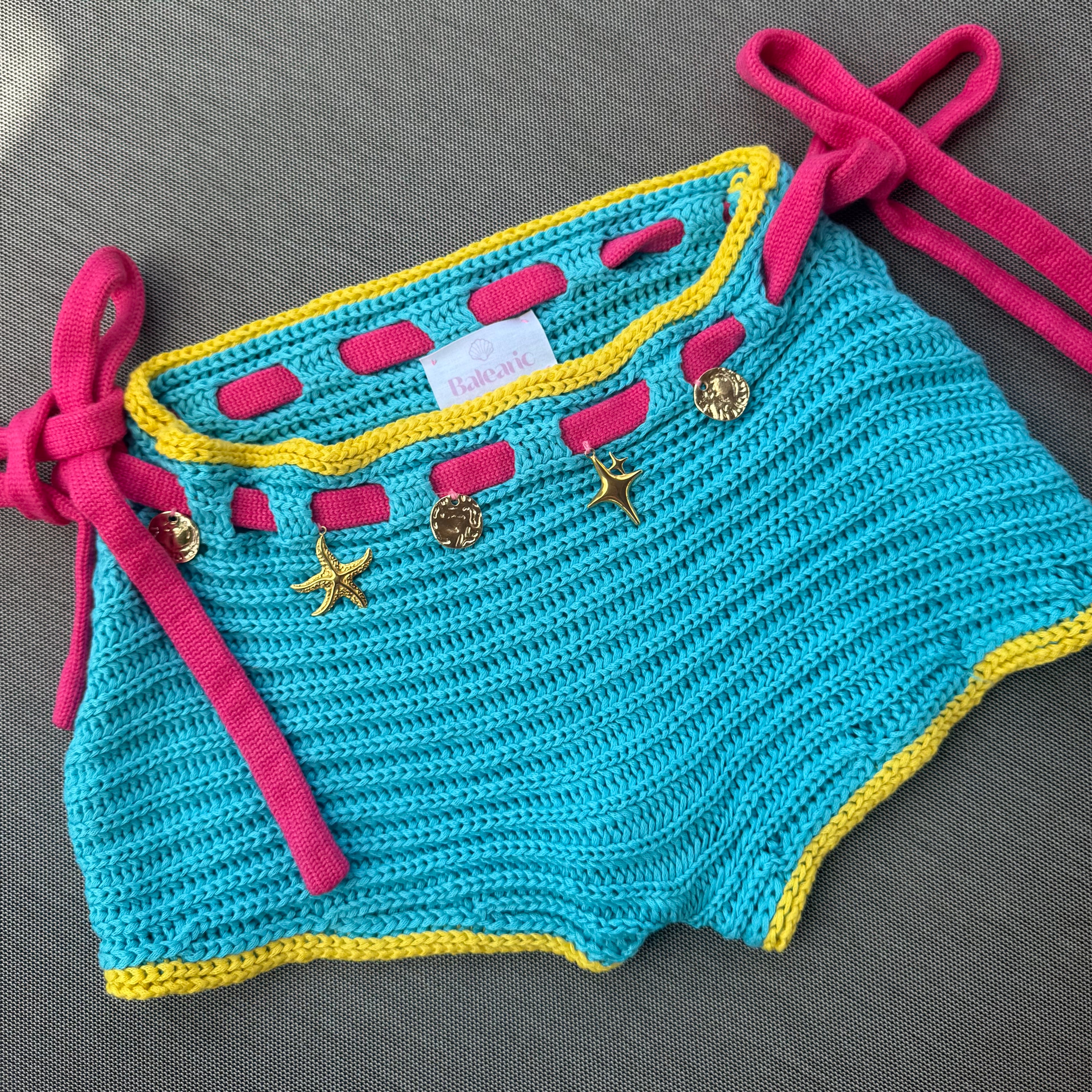 Teal Crochet Shorts