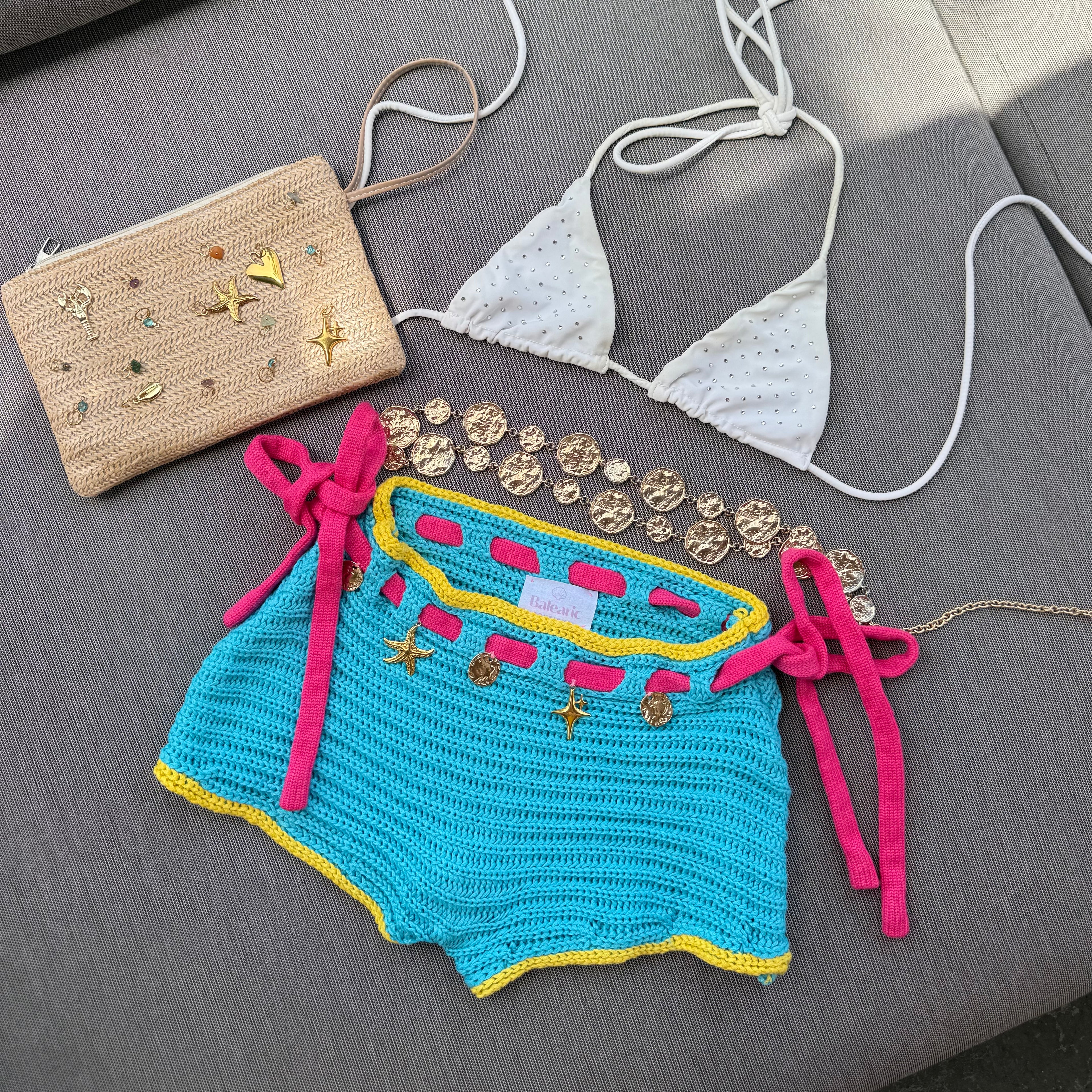 Teal Crochet Shorts
